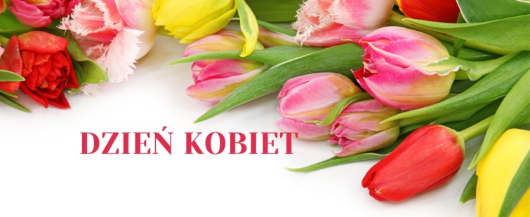 Powiększ obraz: Grafika z kwiatami i napisem 'Dzień Kobiet